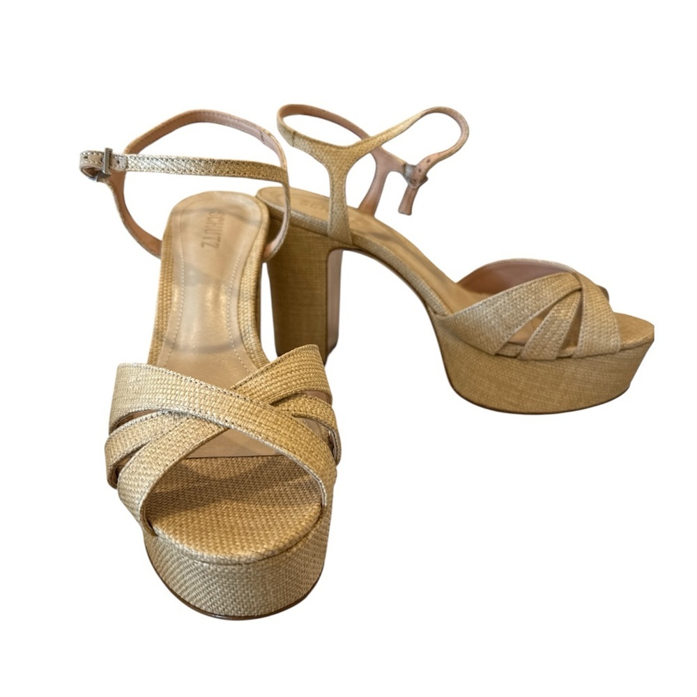 SCHUTZ Keffa Ankle Strap Platform Sandals Natural - Picture 2 of 6